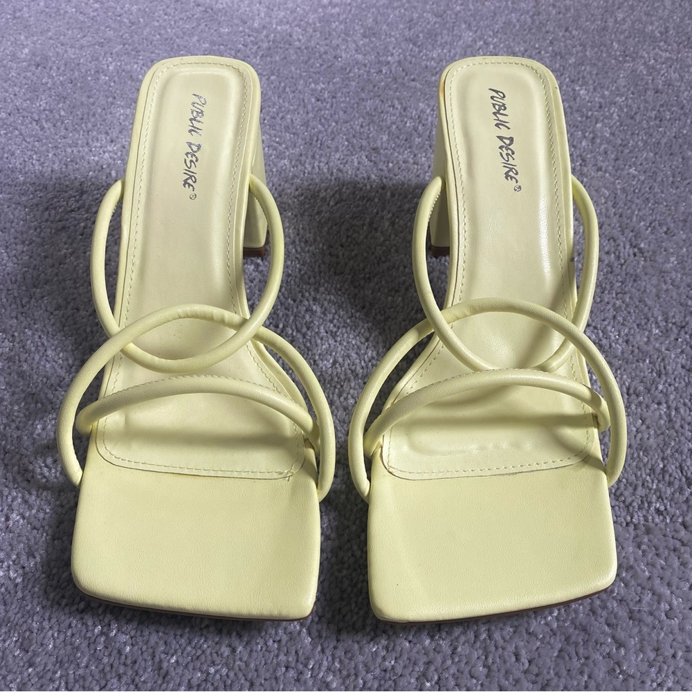 Yellow Strappy Block Heel Mules